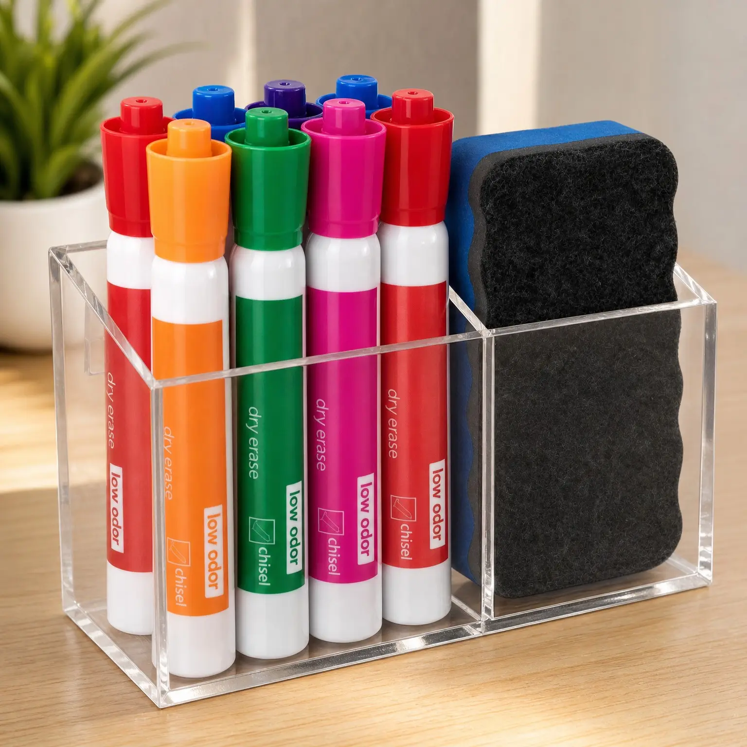 Magnetic Dry Erase Marker Holder for Whiteboard & Refrigerator, Non-slip Acrylic Pen Holder for Classroom, Fridge Magnet, Locker Organizer Accessories, Teacher & School Supplies (Clear)