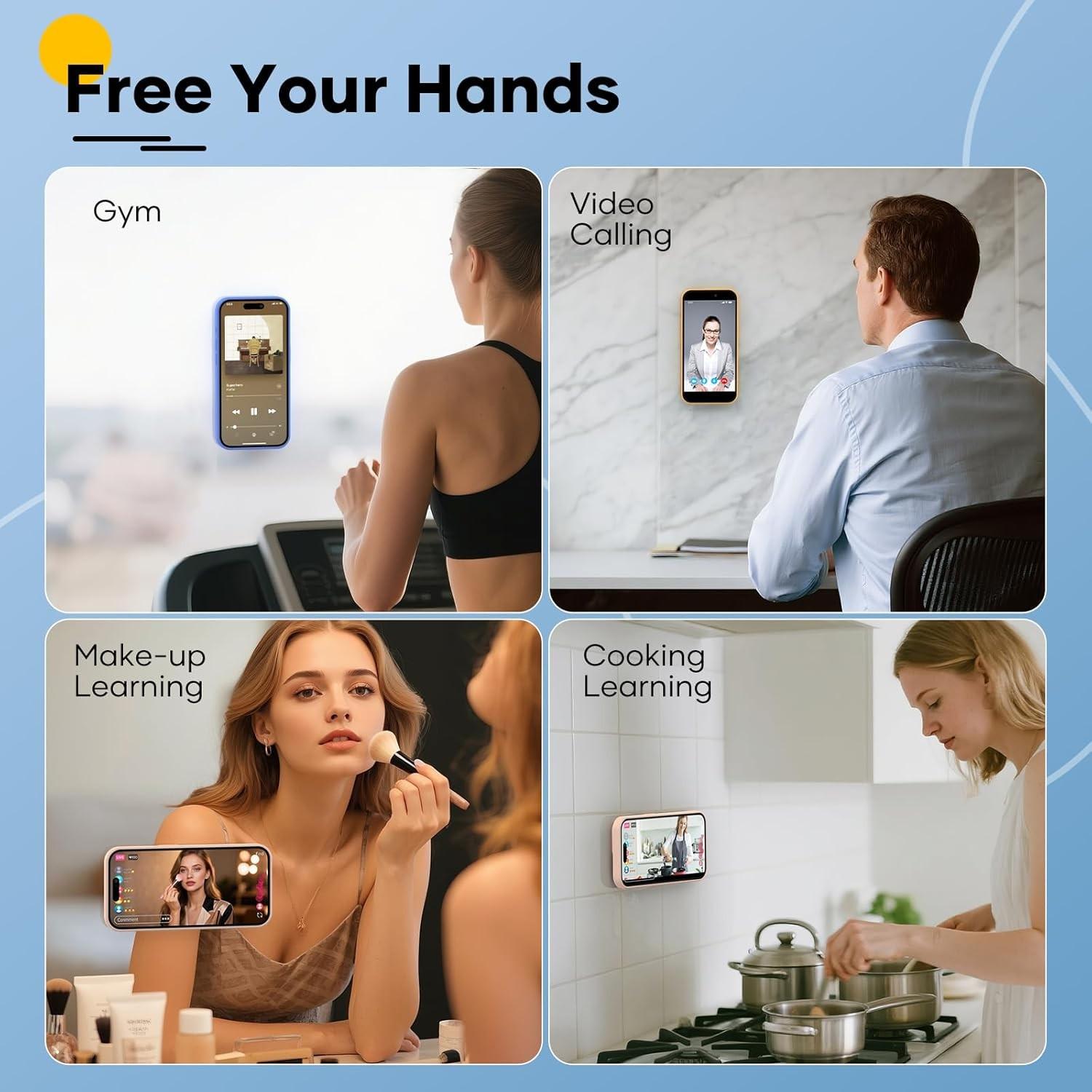 5PCS Black Set Silicone Suction Phone Case Adhesive Mount - Silicone Suction Cup Phone Case Mount - Hands-Free, Strong Grip Holder for Selfies and Videos - Compatible iPhone and Android（Black & Dark Grey & Light Grey & Transparent & White）