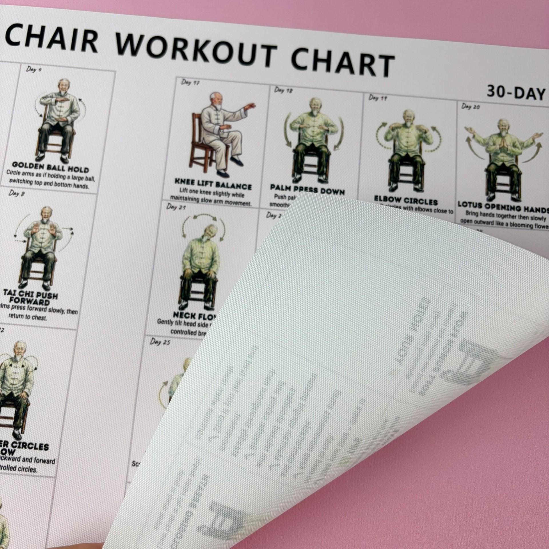 Tai Chi Chair Workout Chart Poster Print 30 Day Seated Exercises for Beginners and Seniors Canvas Wall Art Living Room Bedroom Home Gym Decor 18x12 Inch /45x30cm Unframed