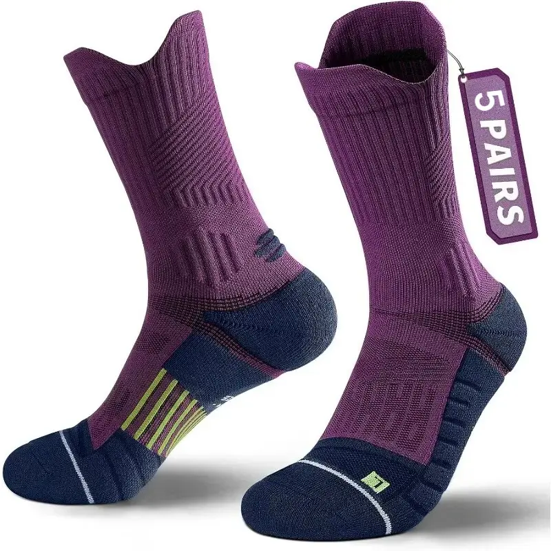 Men's Plain Compression Socks (5 Pairs) - Menswear Activewear Sportswear Cushion Crew Socks, Anti-Blister Moisture-Wicking for Running Hiking,sohochic