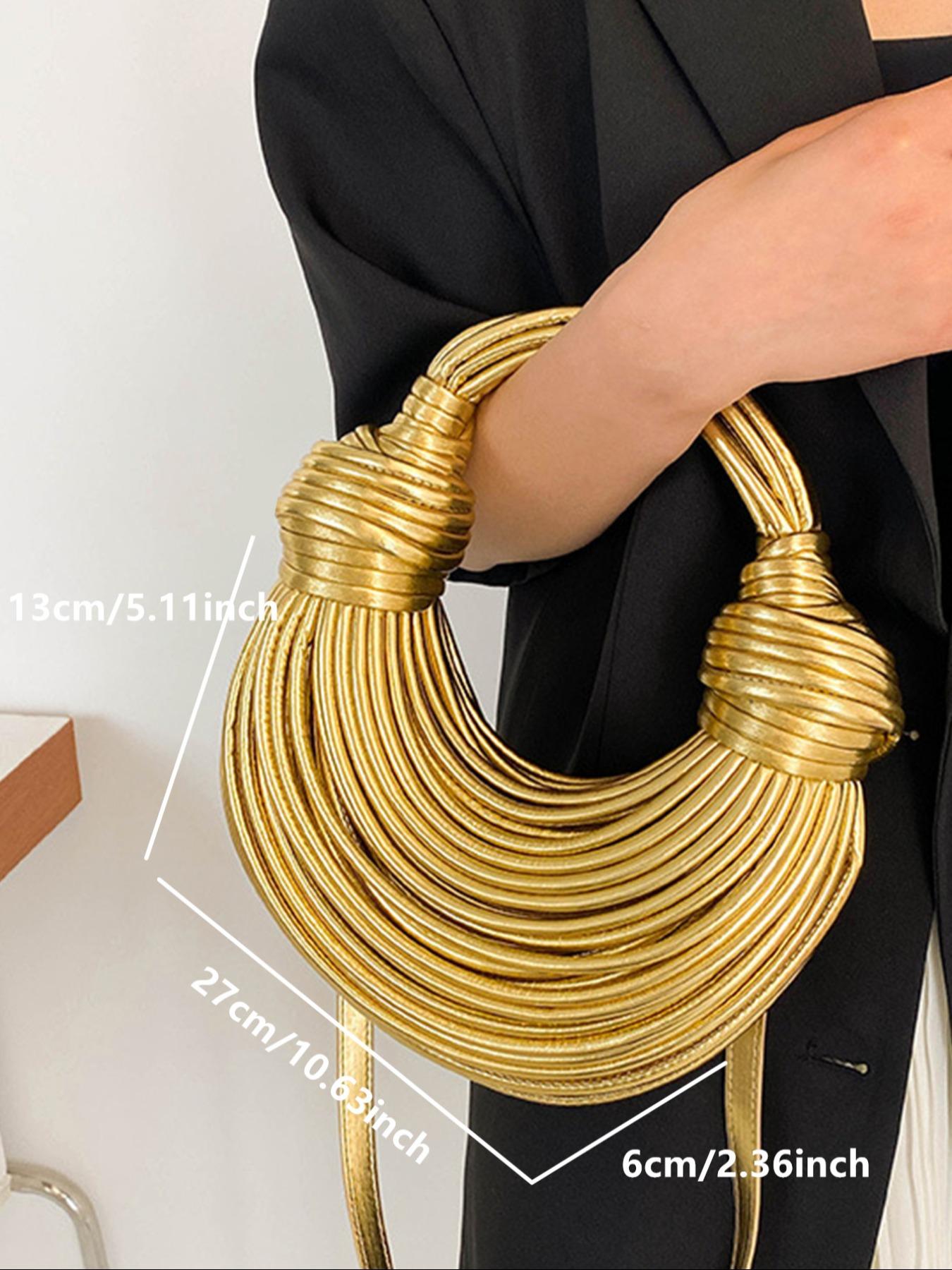 Fashion Gold Handmade Woven Bag Decoration Design Retro Heavy Shoulder Bag, Rope Knotted Pulled Noodle Bag, Ladies' Purse, Hobo Purse, Suitable For Shopping, Commuting To Work, Party Gathering.