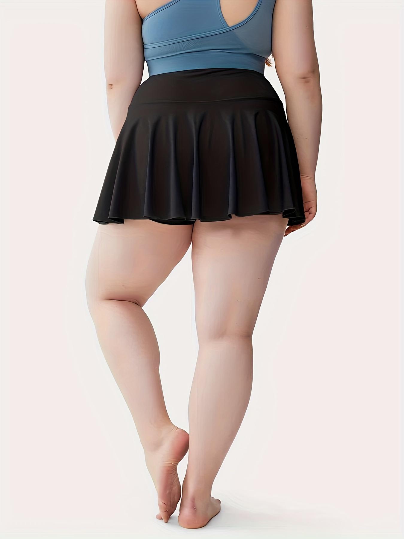 Plus Size Plain High Waist 2 IN 1 Sports Skort, Sporty Pocket Culottes for Tennis, Gym Shorts, Women's Sportswear Bottoms