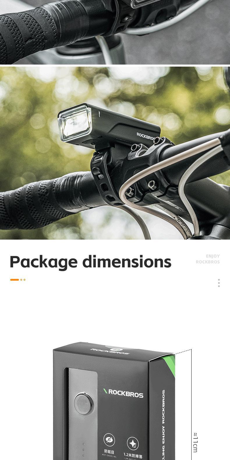 ROCKBROS Bike Light 260 Lumen IPX4 Waterproof Front Light 1500mAh Intelligent Light Sensing Bicycle Accessories