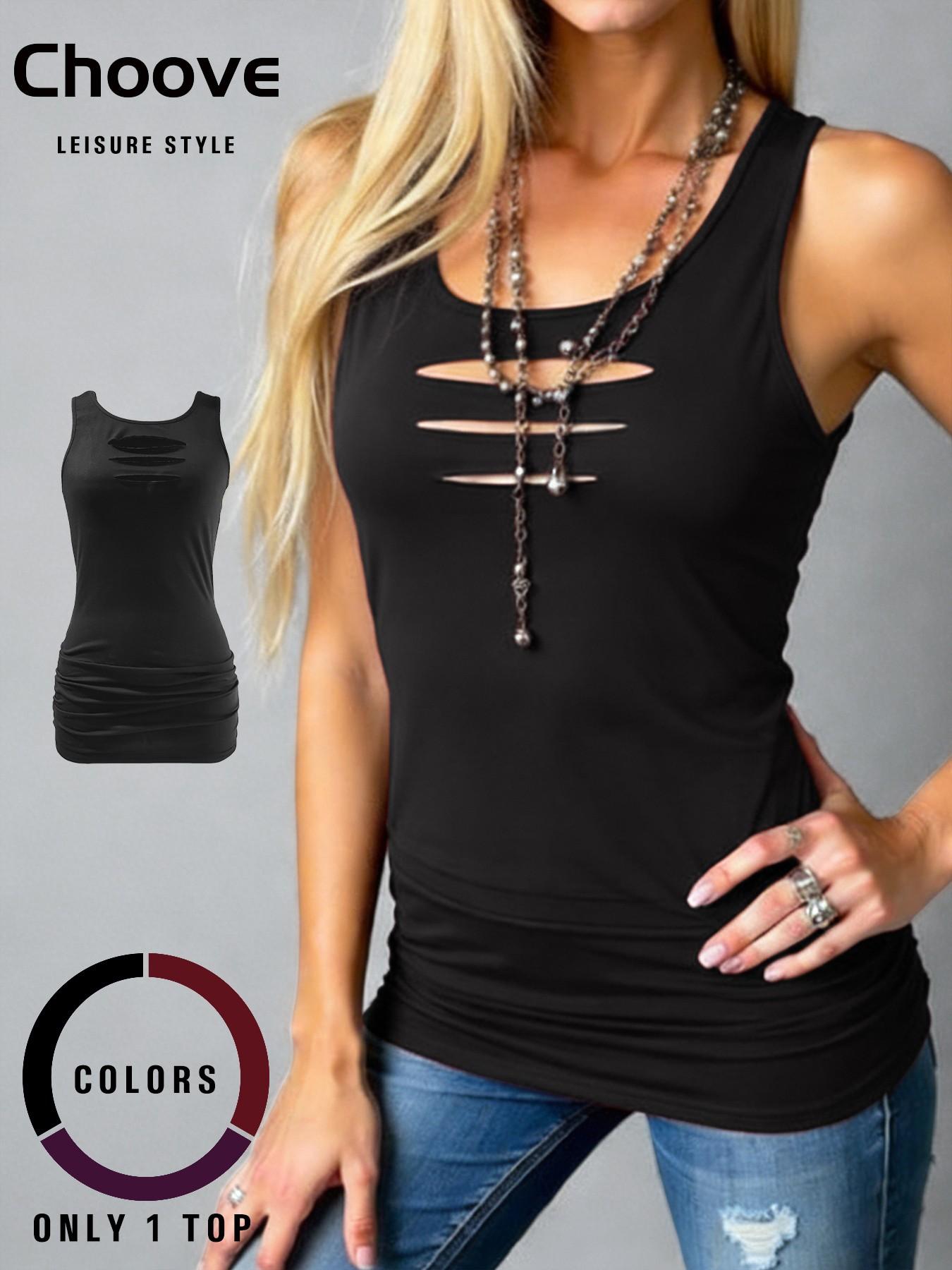 Women's Cut Out Sleeveless Tank Top with Ruched Sides, Soft Comfortable Fabric for Casual Daily Wear, Stylish and Versatile