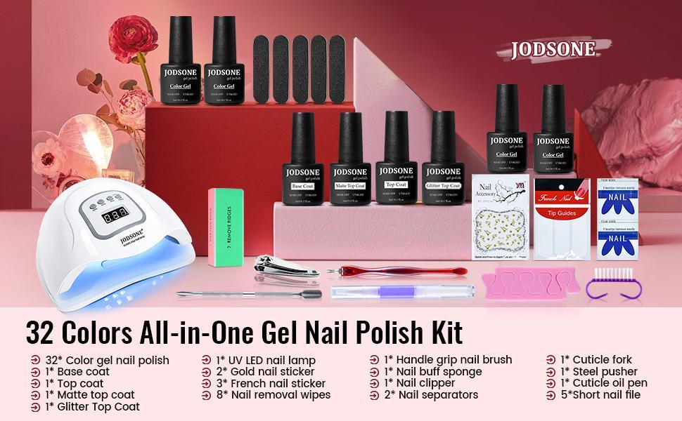 JODSONE Gel Nail Polish Kit with UV Light 32 Colors Gel Polish Nail Kit Soak Off Gel Nail Set Manicure Tools Nail Gel Kit Gifts for Women