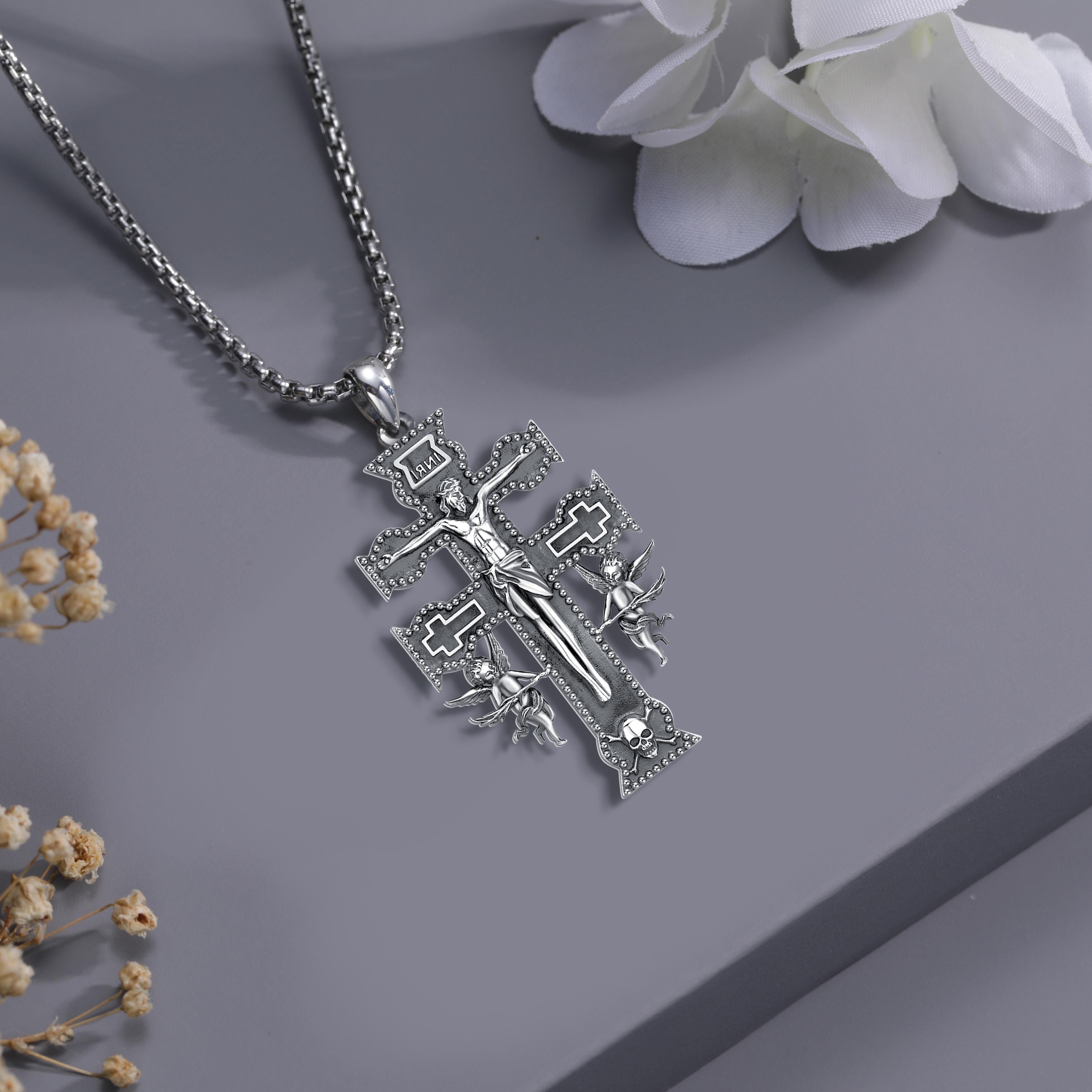DRINSPER Cruz De Caravaca Plata 925, 925 Sterling Silver Caravaca Cross Necklace