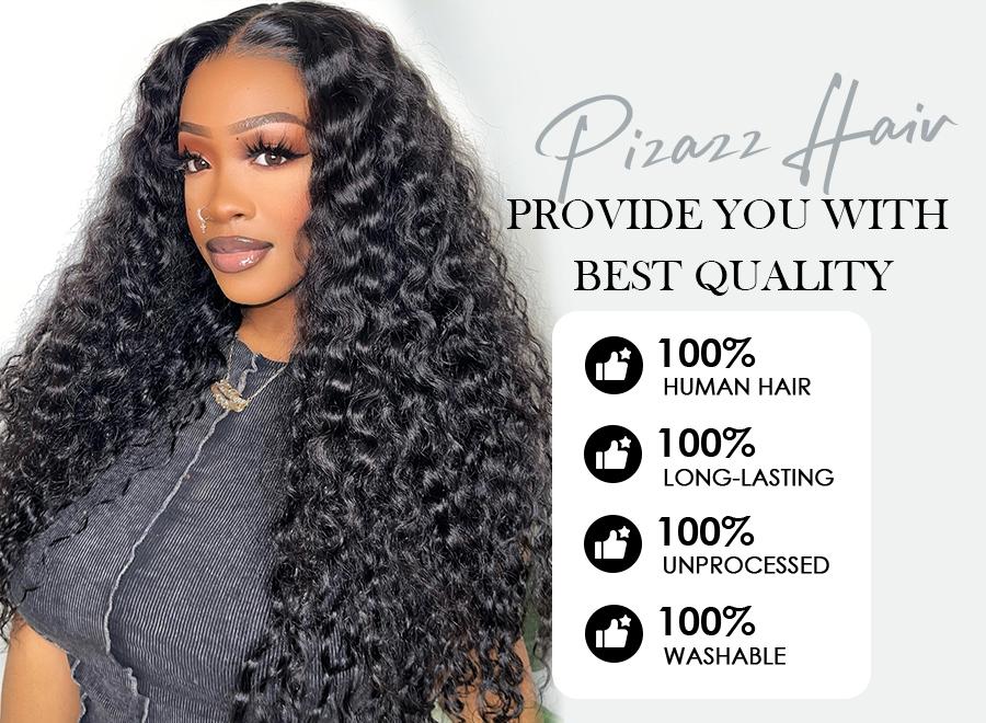 Pizazz Hair 13x6 /13x5 Deep Wave Lace Front Wigs Human Hair Deep Part Curly Lace Front Wigs Human Hair Pre Plucked HD Transparent Lace Frontal Wig Pre Plucked with Baby Hair