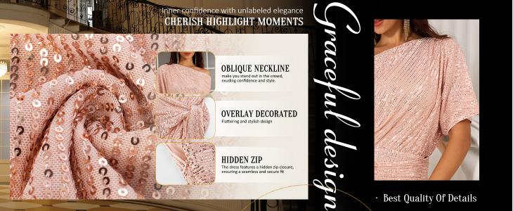 【Delicate Sequin Design】GRACE KARIN Cocktail Dresses for Evening Party One Shoulder Ruched Sequin Dresses SpringStatements