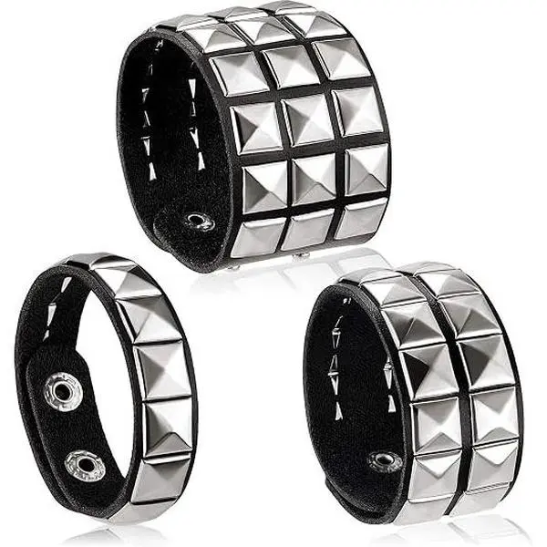 3Pcs Punk Multi-layer Spiked Studded Bracelet Set Punk Rock Leather Bracelet for Women Men, Punk Bracelet, Spiked Bracelets, Emo Bracelets, Goth Bracelets, Gothic Bracelet, Studded Arm Band Halloween Accessories Wristband Cuff Bangle