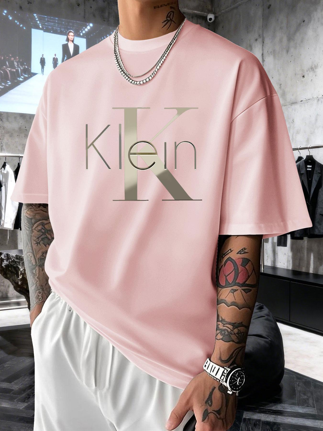 Men's Short Sleeve T-Shirt Summer Gold Embossed Klein Letter Print, Casual Loose-Fitting Long Top, All Seasons Business Fashion