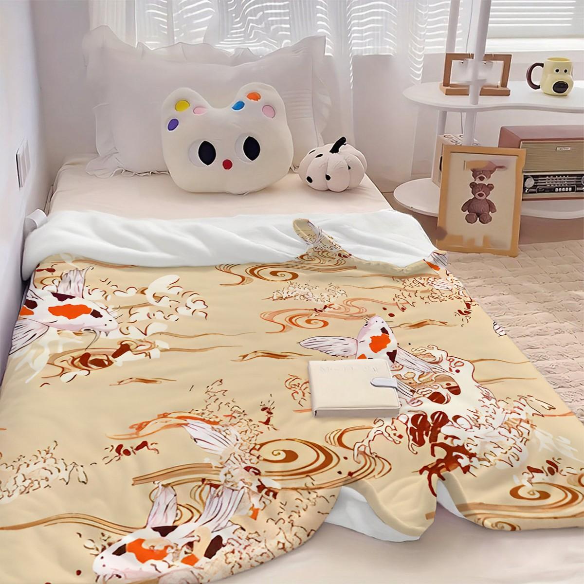 Soft Comfortable Portable Blanket, Koi Fish Cloud Print, Ideal for Bedroom Office Sofa Outdoor, Versatile Gift