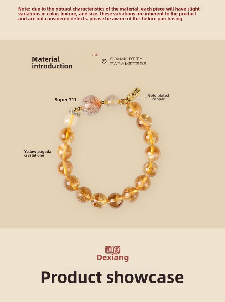[Wealth Fortune] crystal bracelet, gold rutile quartz yellow citrine super seven, unisex, daily wear gift, 10mm beads natural stone gold accents, wealth prosperity good luck symbol