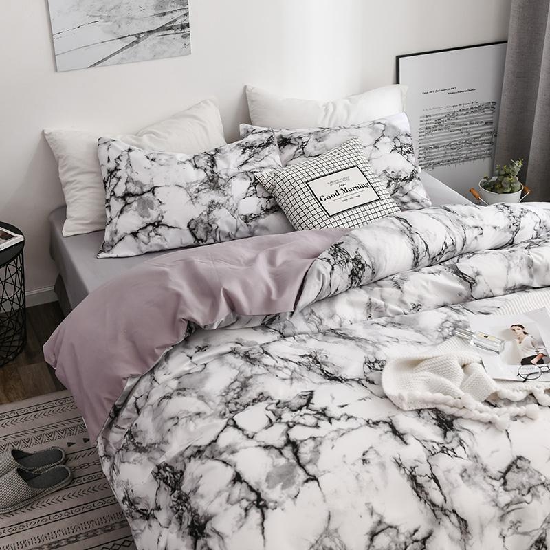Marble Pattern Plain Color Printed Decorative Duvet Cover Set, Comfortable Bedroom Accessories, Includes 1 Fitted Sheet and 1/2 Pillowcases