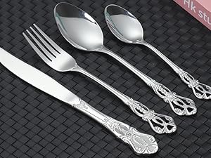 Retro Royal Silverware Silver Flatware Set for 4 Stainless Stainless Forks Spoons Knives 20 Pieces Retro Kitchen Utensils Restaurant Home and Festival Parties Durable Retro Royal Silverware Silver Flatware Set for 4 Stainless Stainless Forks Spoons Knives 20 Pieces Retro Kitchen Utensils Restaurant Home and Festival Parties Durable