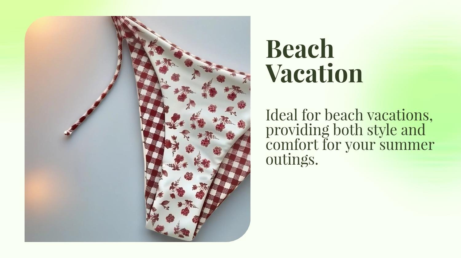 New Women's Summer Swimwear Two-Piece Set, Random Floral and Plaid Print, Triangle Halter High Stretch Bikini, Beach Vacation Swimsuit