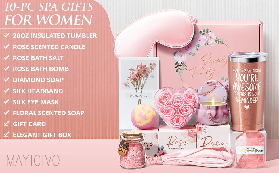 MAYICIVO Relaxing Spa Gift Basket for Women - 11PCS Self Care Set with Blanket Tumbler Candle & More Perfect for Christmas Birthday Mother's Day Valentine's Day