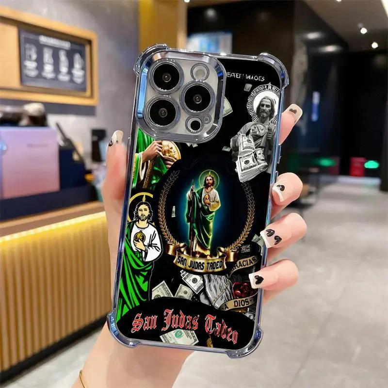 Plated Finish Jesus Print Smartphone Case - Full-Coverage Soft Silicone Shockproof Protection for iPhone 17 Pro Max,16 Plus,15,14,13,12 - Multi-Model Mobile Phone Accessory