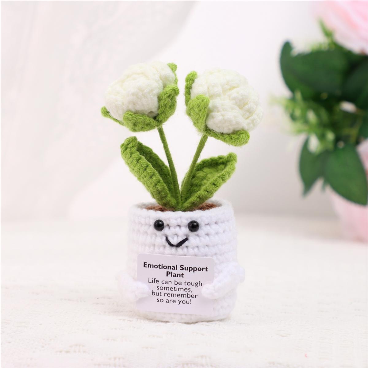 Crochet Flower Pot, 4 Counts/set Cute Crochet Flower Pot, Emotional Support Mini Knitting Flower Pot, Home Decor for Living Room Bedroom, Crochet Artificial Flowers