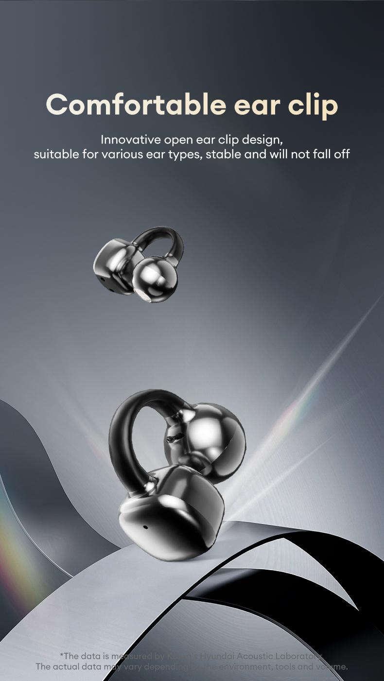 HYUNDAI C02 Clip-On Ear Headphones with LCD Full Color Touch Screen, Wireless Earbuds Headset for Music & Phone Calls