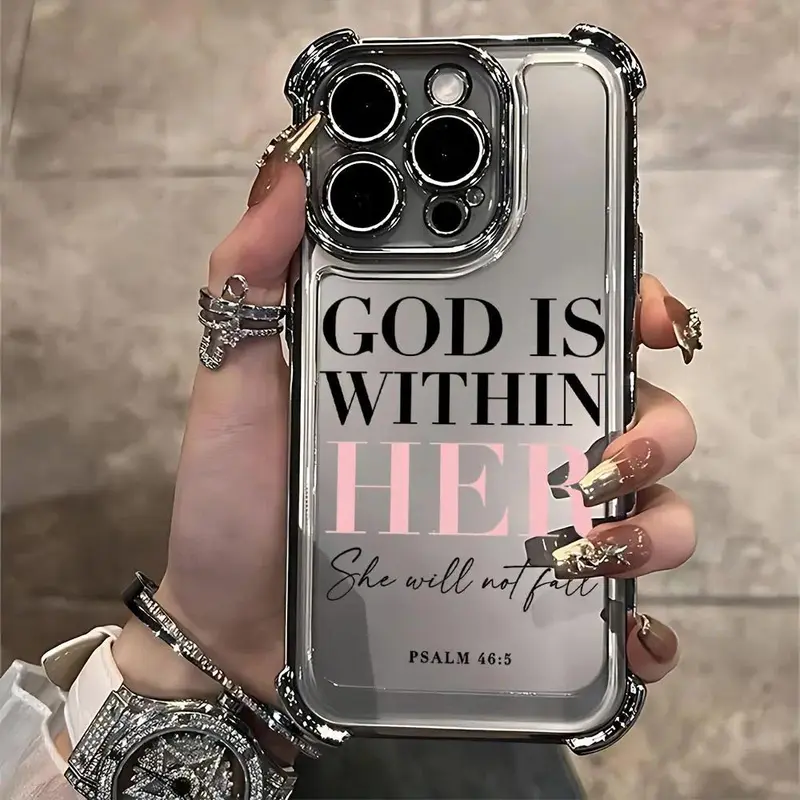 Pink Words Psalm Christian Quote Aesthetic Four-corner Thickened Protective Mobile Phone Case for iPhone 17 Air 16 15 14 13 12 11 Pro Max Plus 16e border Electroplating with counter-fall Safety Cushion
