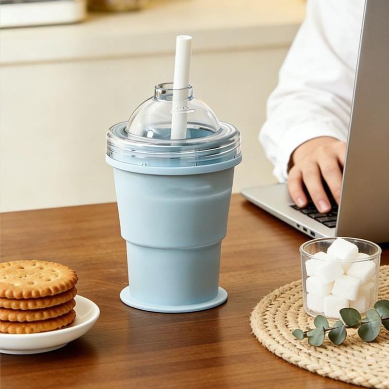 1pc Creative Transparent Silicone Ice Ball Cup - Food Grade Ice Maker, Ice Cube Mold - Summer Portable Foldable Tumbler - Portable Collapsible Water ottle, 2-in-1 Design Ice Mold Cup with Straw