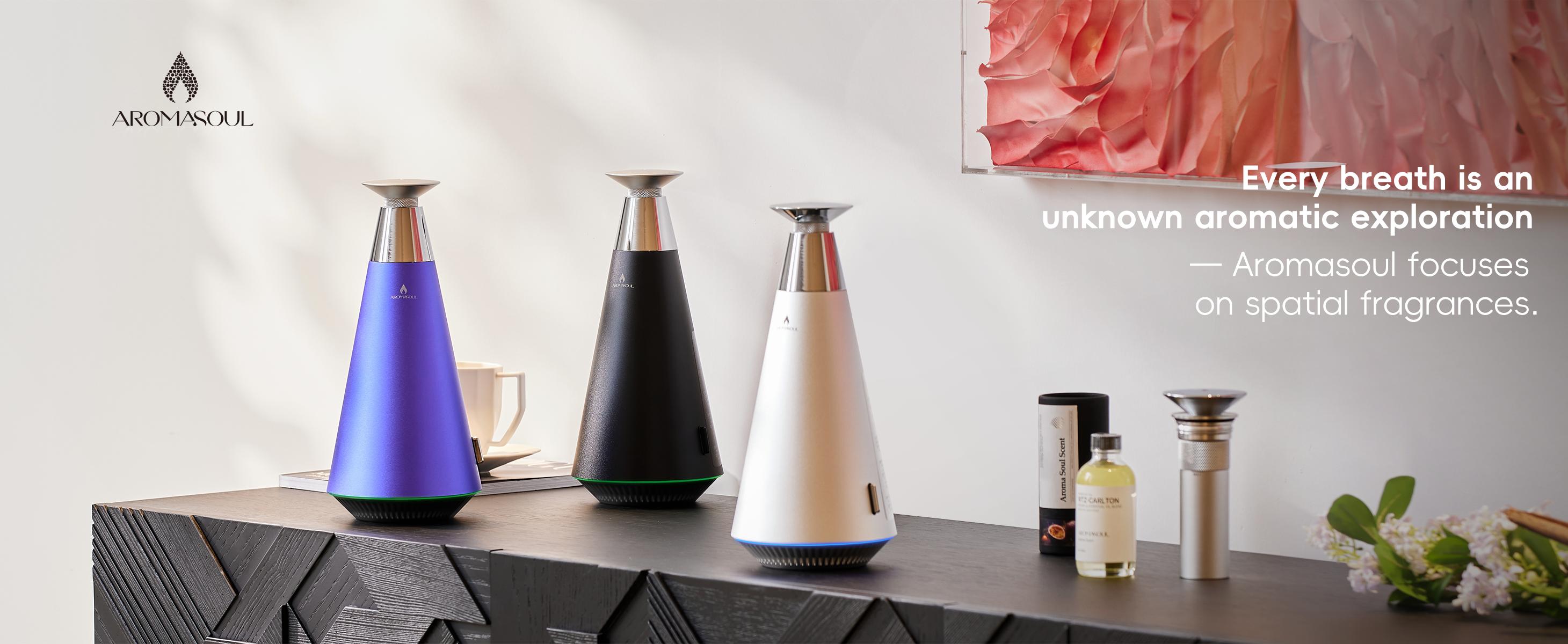 AROMASOUL Waterless Scent Diffuser Starter Kit - 1500 Sq Ft Coverage, Alloy Atomization System,Mood Light,Smart Rechargeable Hotel Scent Diffuser, Including 120ml Essential Oil, for Home,Large Room,Spa,Silver