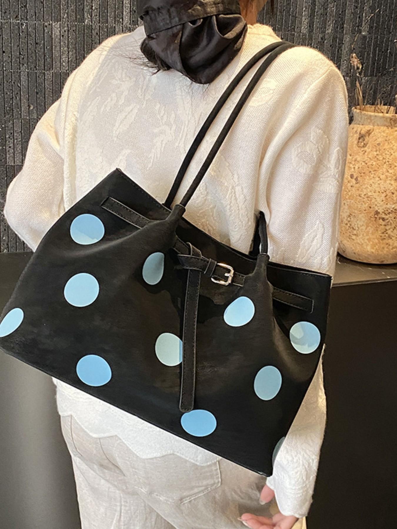 Large Capacity Women's 2026 New Fashion Polka Dot Bucket Bag, Stylish Shoulder Bag for Office Commute, Trendy and Casual Design