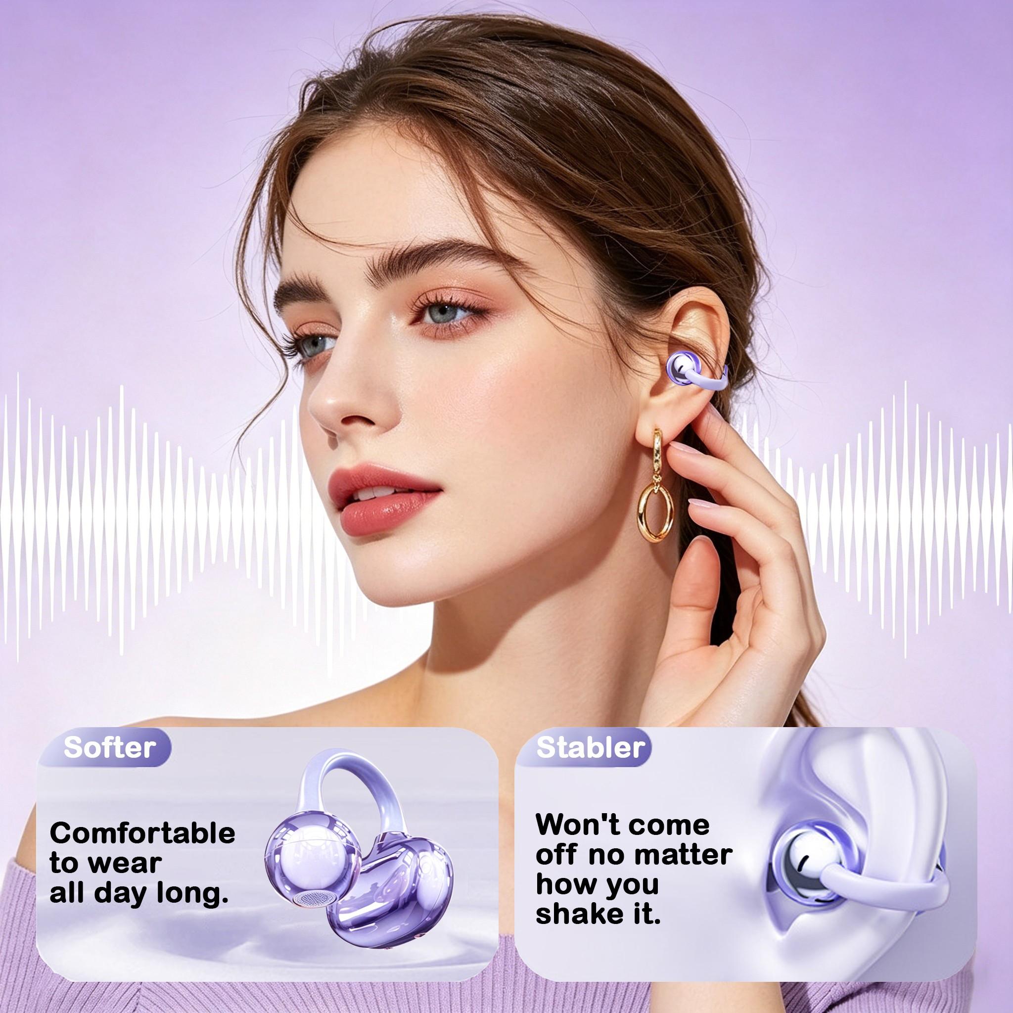 Open-Ear Wireless 6.0 Earphones for iPhone & Android, Bluetooth-compatible Ear Clip Headphones, Headset, Directional Sound, Pain-Free Fit, Multi Color Options