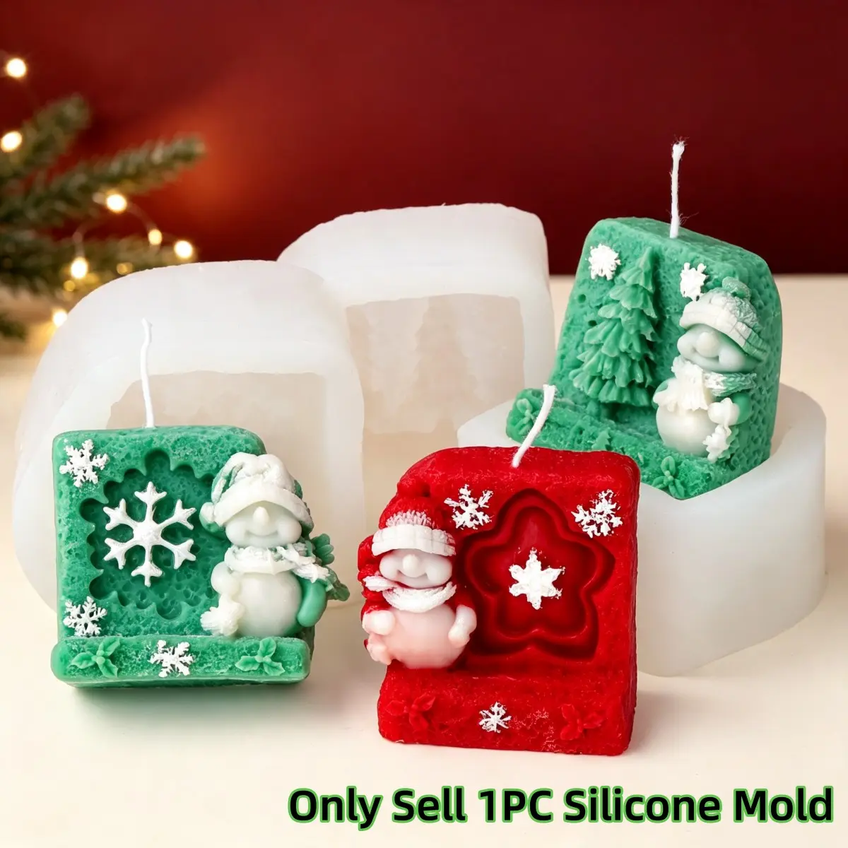 3D Christmas Snowman Silicone Candle Molds DIY Snowflake Xmas Tree Star Candle Making Molds for Soy Wax Soap Resin Plaster Handmade Holiday Craft Decor Gift