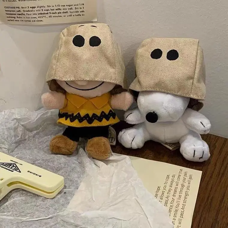 Masked Paper Bag Snoopy and Charlie Brown Plush Couple Keychain Cartoon Backpack Cute Accessories Birthday Gift