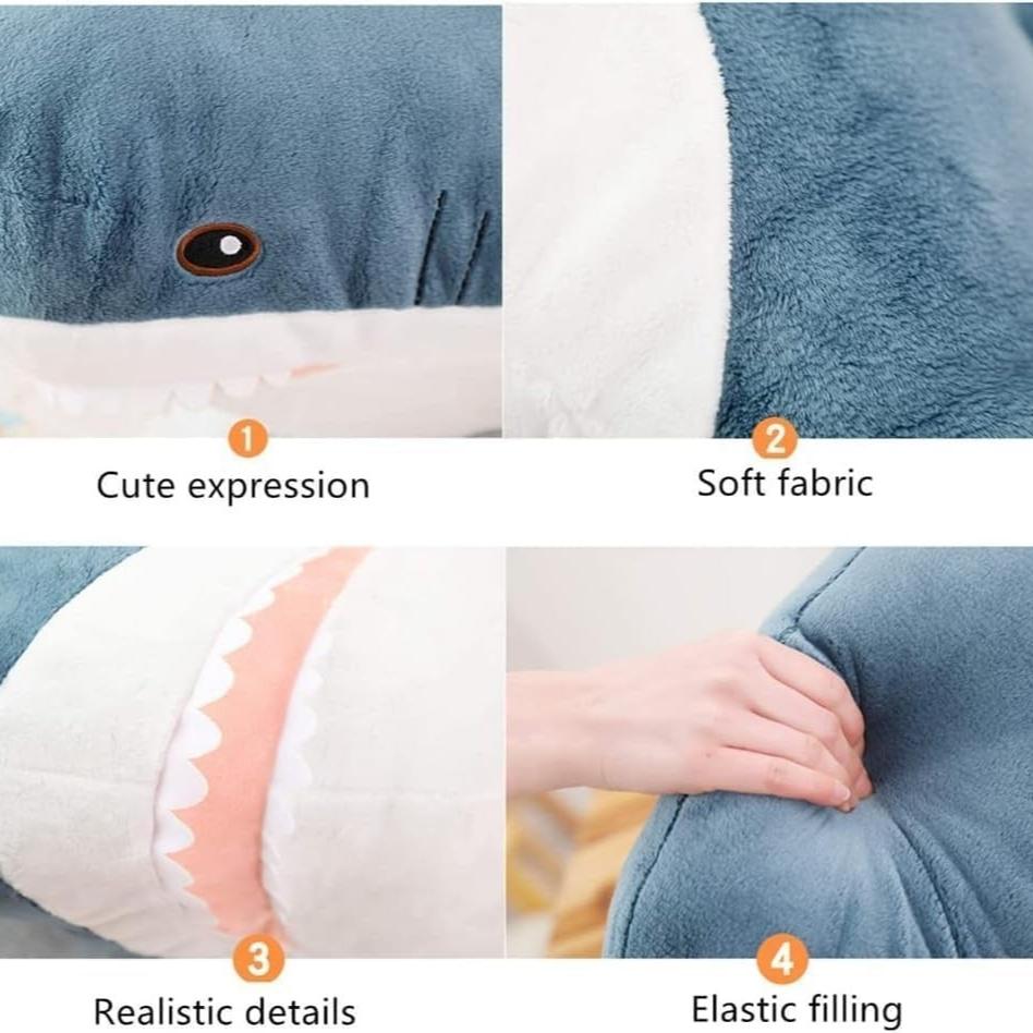 Cartoon Shark Design Plush Pillow, Cute Stuffed Shark Puppet, Soft and Comfy Plush Pillow for Adults, Cute Gifts for Festivals, Soft Cuddly Gift