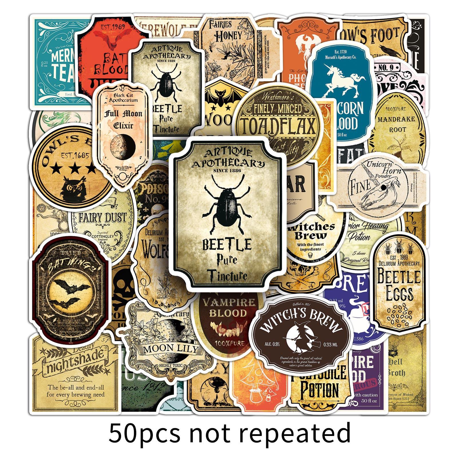 50 Magic Potion Labels Stickers, Self-Adhesive Planner Stickers, Skateboard Stickers, Notebook Stickers, Creative Decor, Kids Craft Supplies, Ideal Gift
