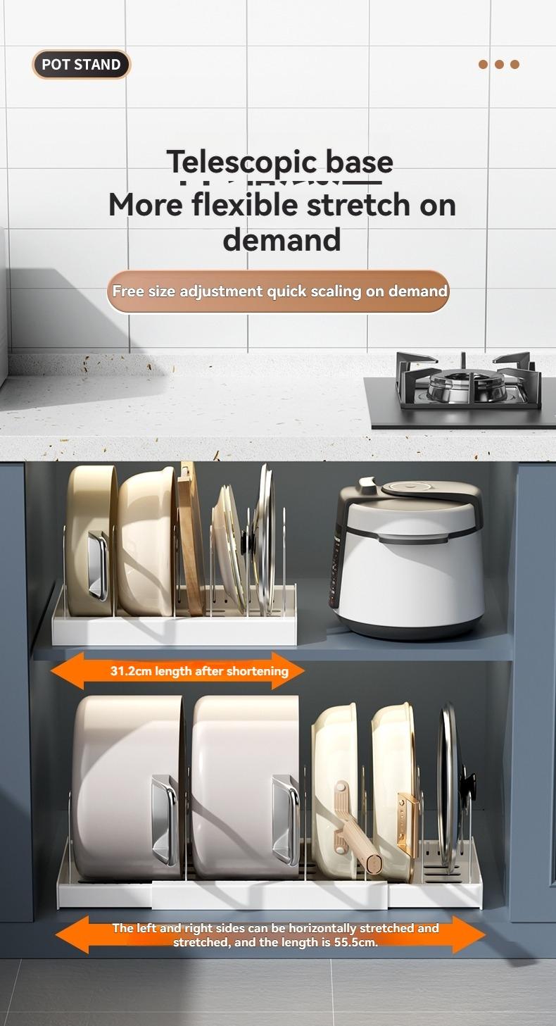 Kitchen Storage Rack Stainless Steel Pot Bowl Dish Organizer, Detachable Kitchen Shelf, Durable & Space-Saving Design