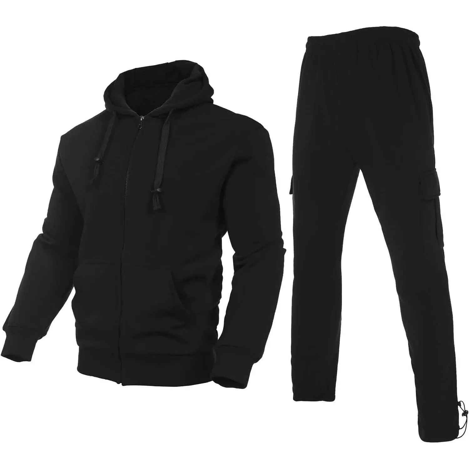 Men's Tracksuit Sets Outfit Activewear Full Zip Fleece Hoodie Jacket Cargo Sweatpant 2 Piece Casual Sweatsuit