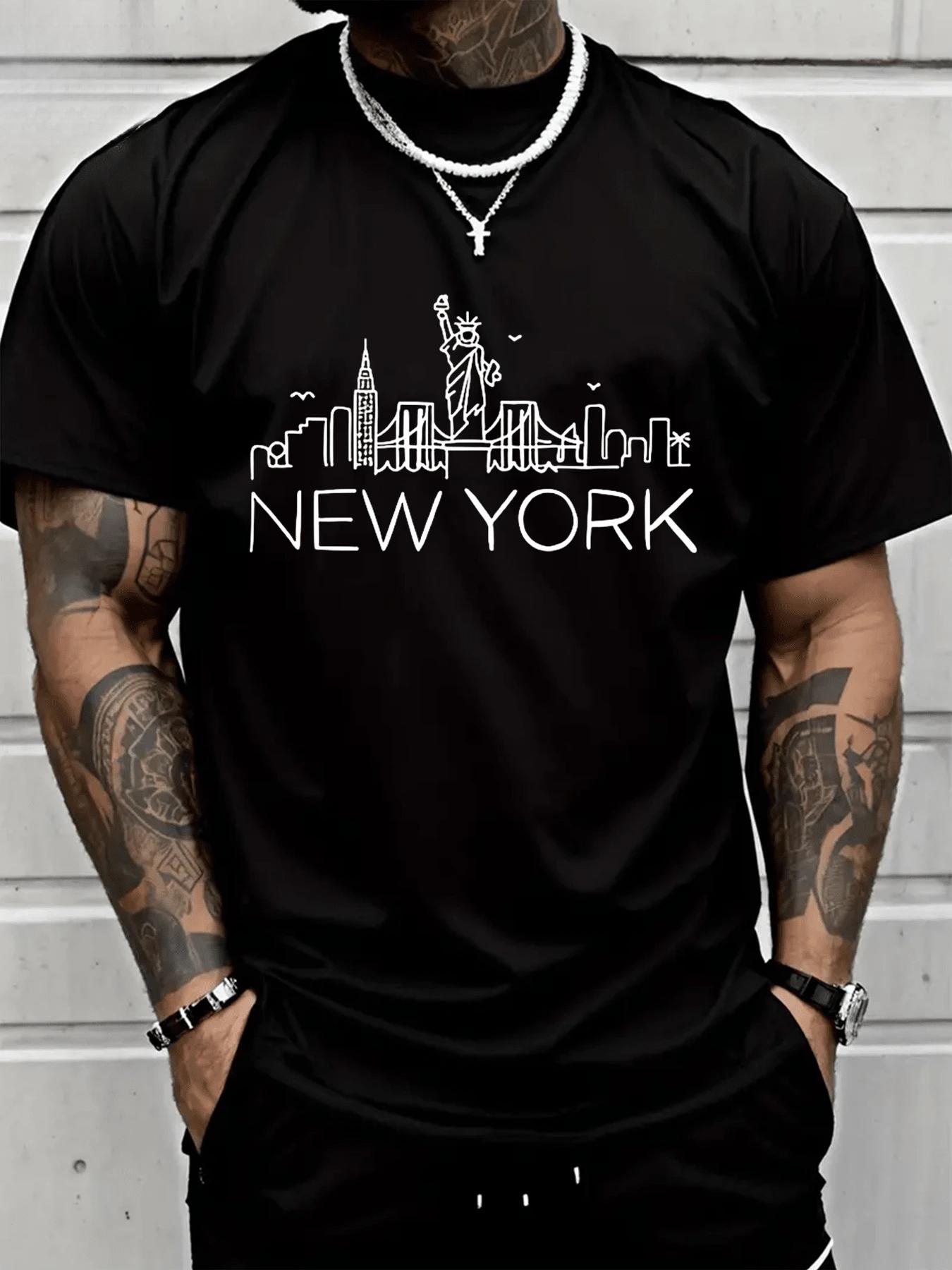 New York City New York City Skylines Statue Of Liberty T-Shirt 100% Heavy Cotton T Shirt