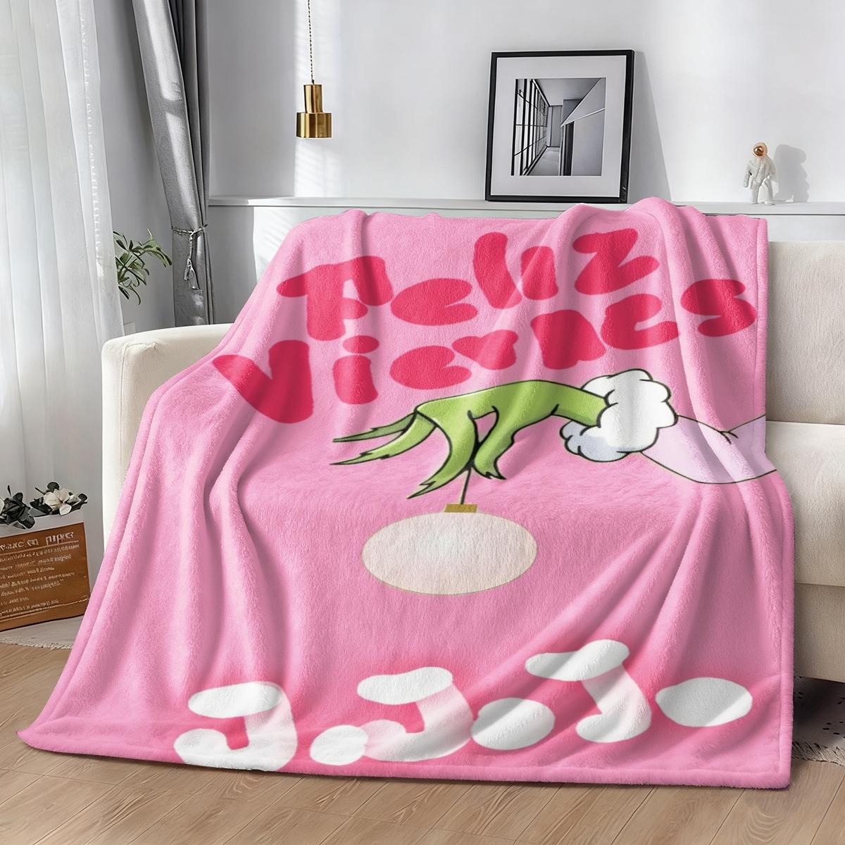 Comfortable Christmas Cartoon Grinch Blanket, Flannel Throw for Holiday Gifts, Soft and Skin-Friendly, Perfect for Home Use