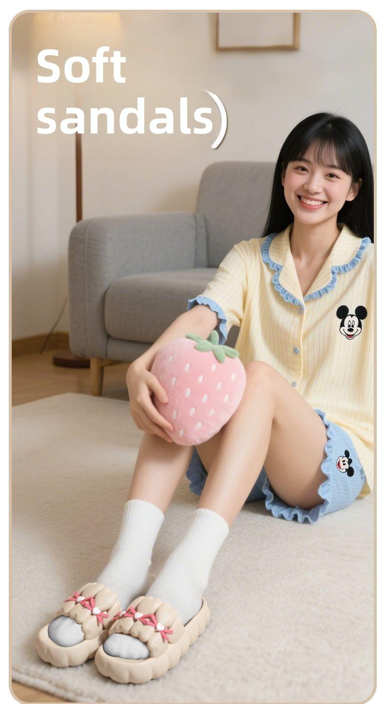 Cute Heart Bow Cloud Slides for Women, Soft EVA Platform Sandals for Summer, Casual Indoor Outdoor Beach Pool Shoes, Comfy Walking Slippers versatile flat