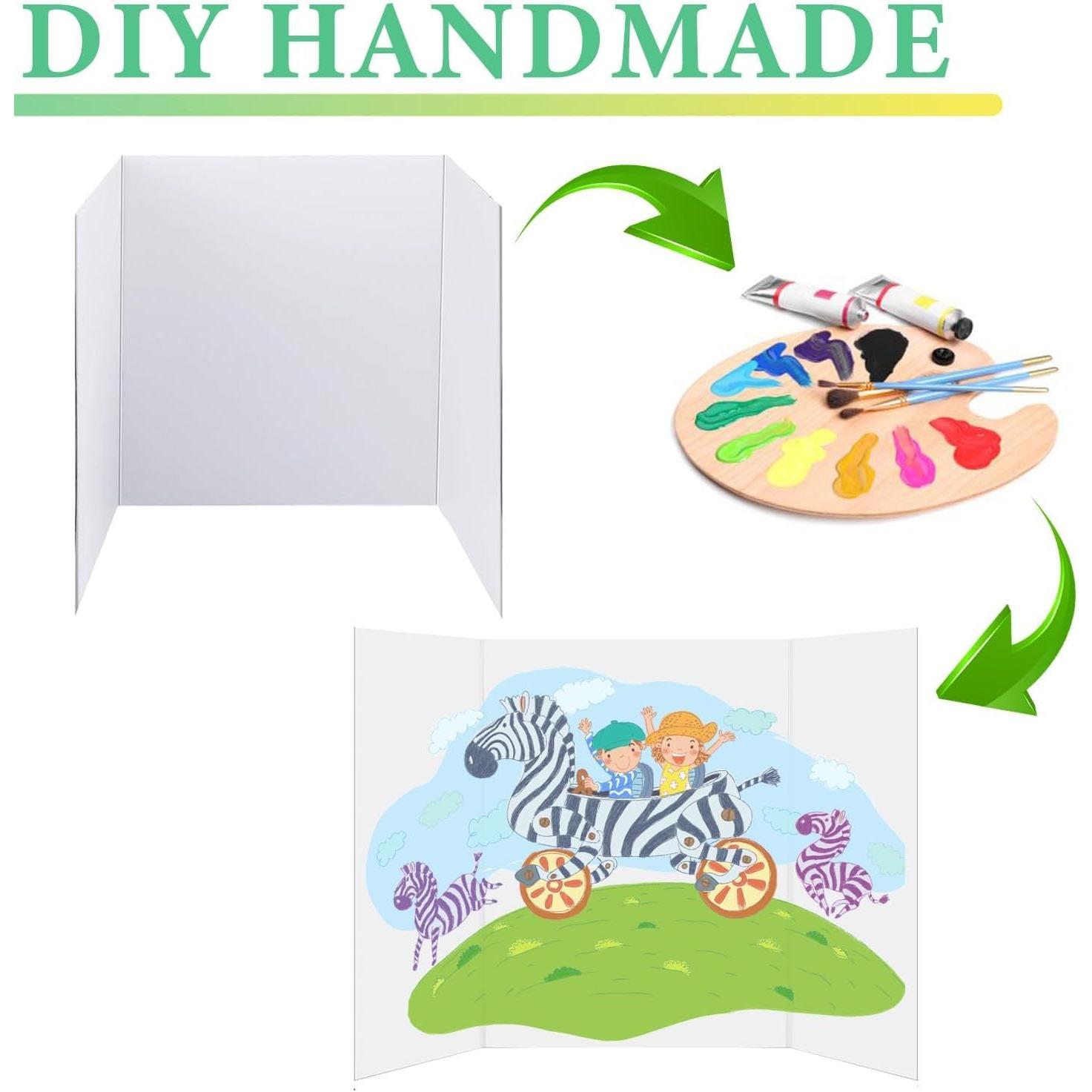 3 count Small White Tri-Fold Display Boards, 21 x 14 Inches Corrugated Trifold Poster Boards for School Projects, Science Fairs, Business Presentations and Exhibitions