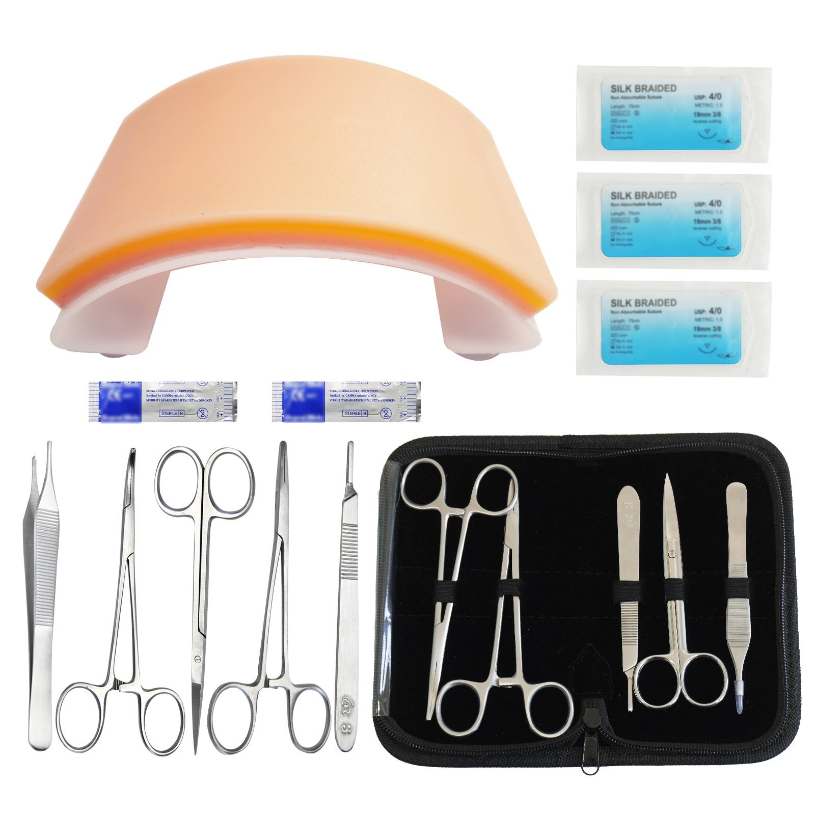 [12PCS-Suturing Training Model] - Student Learning Training Simulator Pad, Silicone Material Model, Tool Kit + 1 Simulated Arched Skin Training Pad, Suitable for Wound Suturing Training, For Educational Use Only.