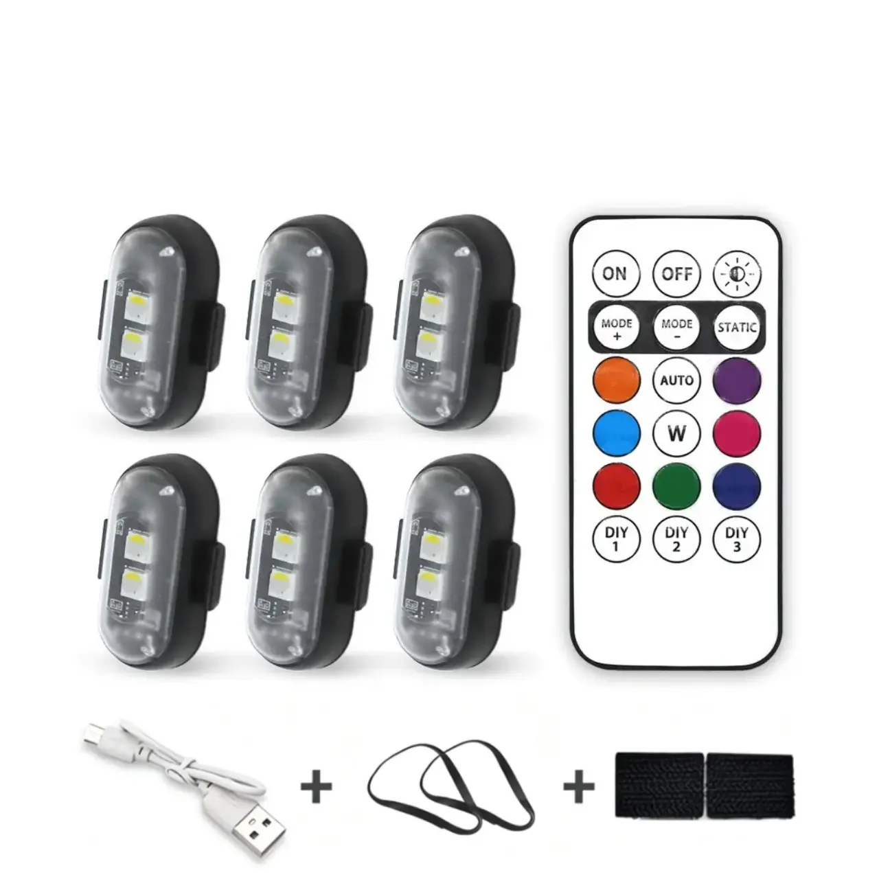 6PCS RGB Led Aircraft Strobe Light – Rechargeable Wireless Remote Control 8 Colors 10 Modes LED Strobe Lights, Multifunctional Waterproof Anti-Collision Warning Flash Light for Car Motorcycle Drone Truck Bike Boat, led car ambient light