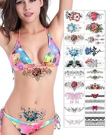 Black Butterfly Temporary Tattoos 12 Sheets Floral and Celestial Designs Waterproof Fake Tattoos Body Art Stickers for Women(Black butterfly-12C）