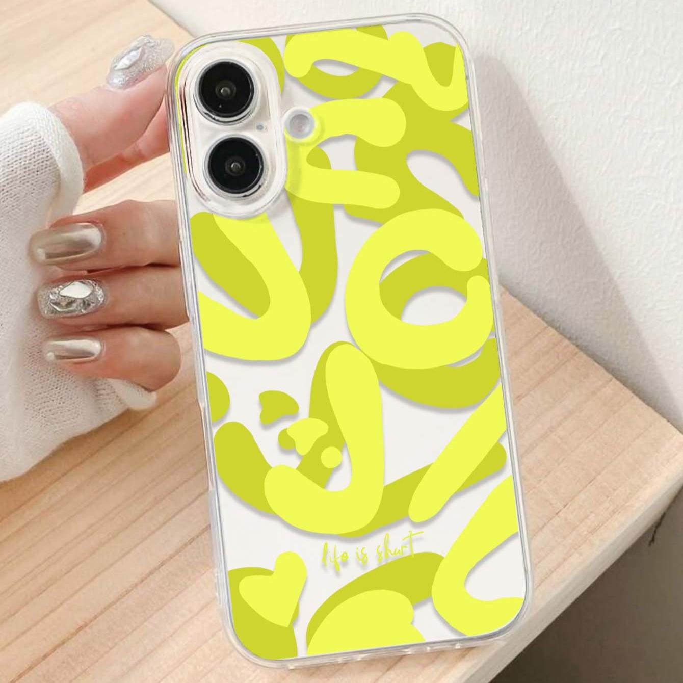 Fluorescent Graffiti Pattern Tpu Transparent Phone Case, Compatible with Apple iPhone Models 11, 12, 13, 14, 15, 15 Pro Max, 16 Plus, XR