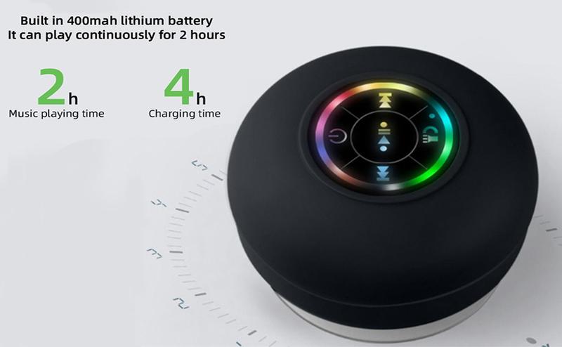 Sperax Mini Bluetooth Shower Speaker-with Led Light, Portable Wireless Speaker with Suction Cup, IPX4 Waterproof, for Shower, Beach & Home Use