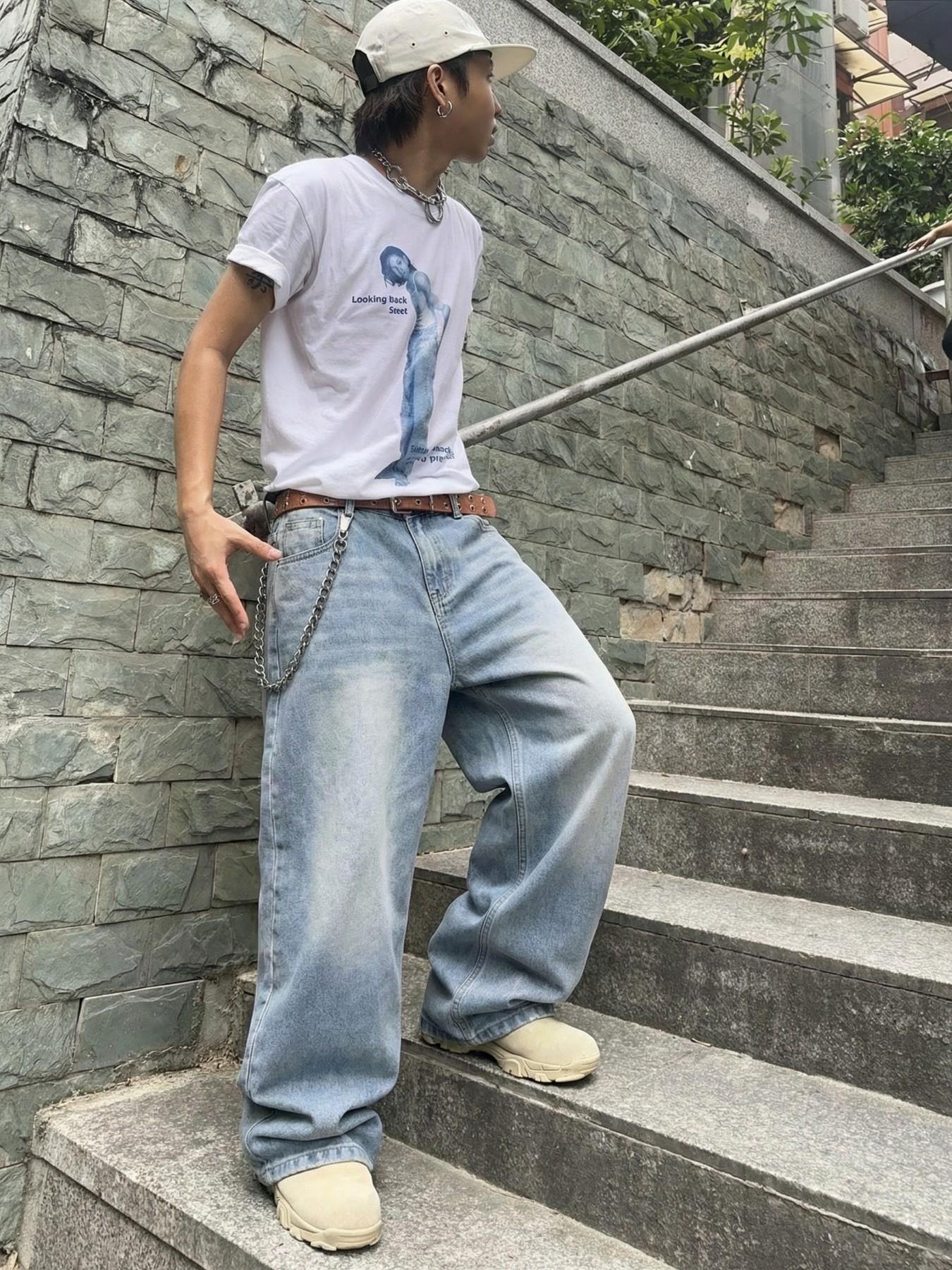 MOVRA1 Men's Vintage Washed Loose-Fit Relaxed Fit Wide-Leg Jeans, Long Y2K Streetwear Casual Pants, Perfect Gift Boyfriend or Husband