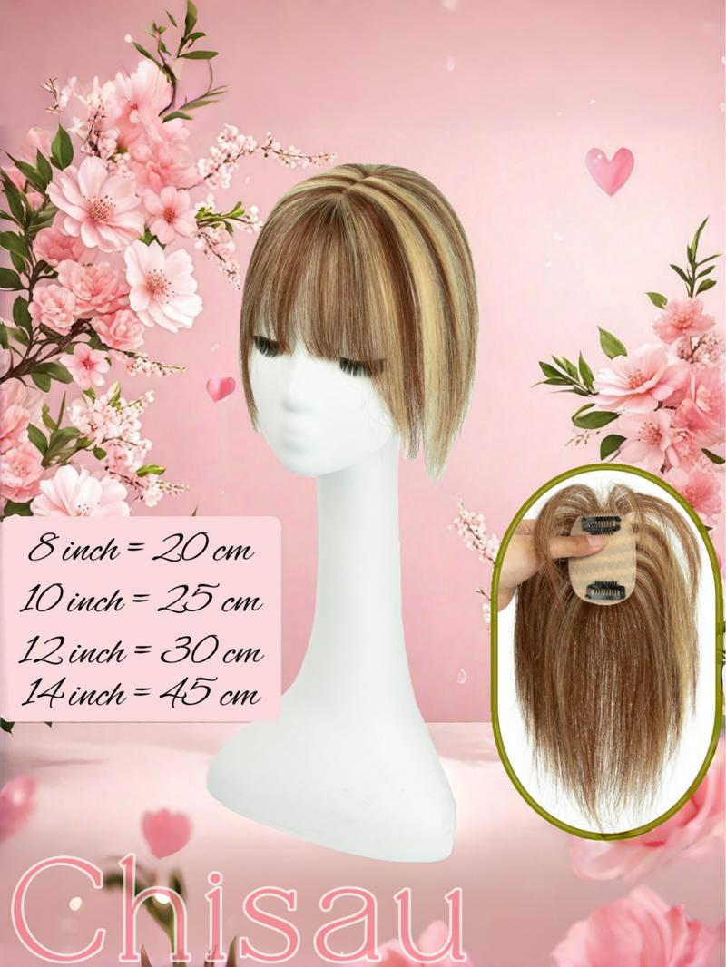 5X9 Real Human Hair Topper with Bangs for Women, Available in Natural Black, Dark Brown, Blonde, And White Gray, Featuring Straight Hair to Boost Volume And Conceal Gray Hair, Enhancing Your Overall Appearance, Perfect for Different Events