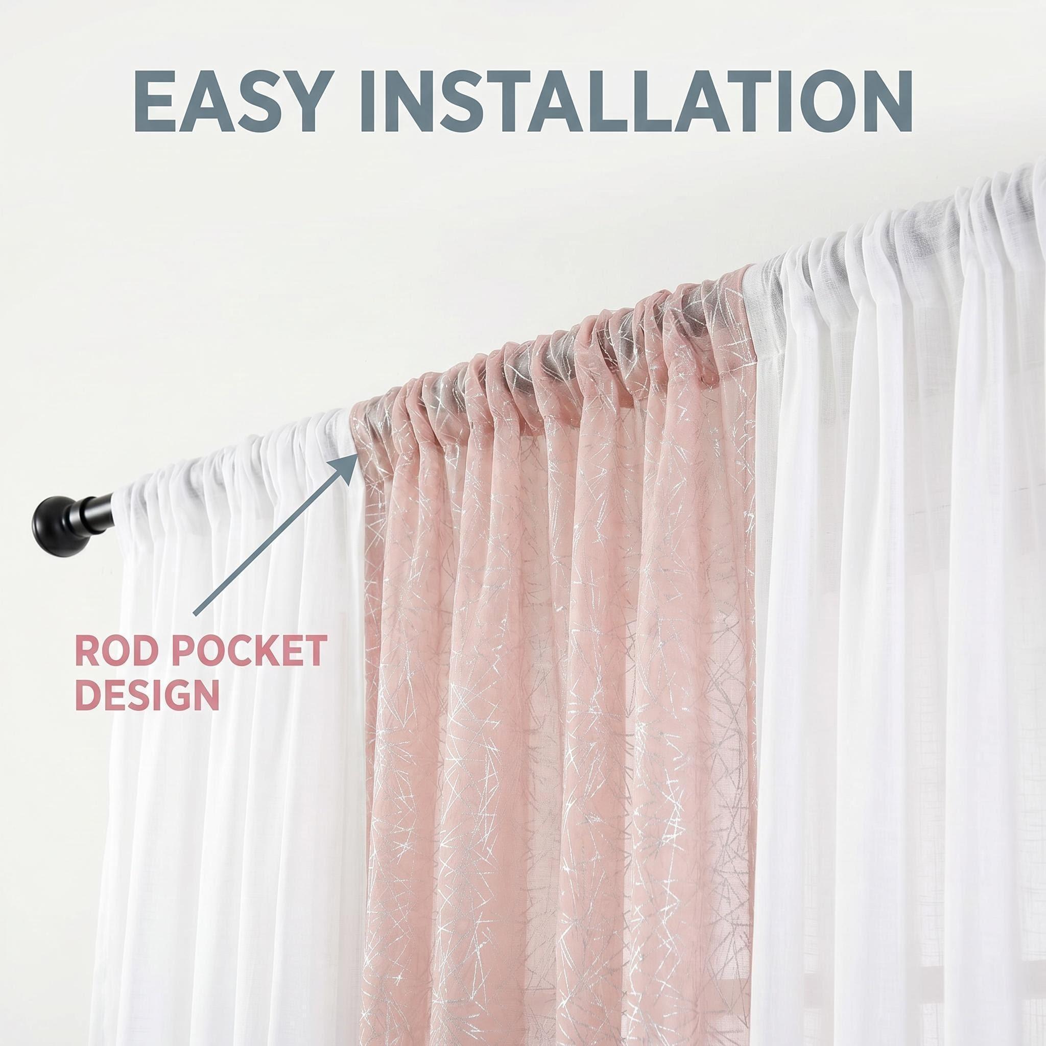 6-Panel Rod Pocket Window Drape Set (52"x84") - Durable, Dustproof, Breathable, Anti-Shrink, Fade-Resistant Flat Weave, 4 Foil Silver Metallic Sheers, 2 Linen Texture Chenille Semi-Sheers, Easy Installation, for Bedrooms/Living Rooms (FT5001 L39), Rust