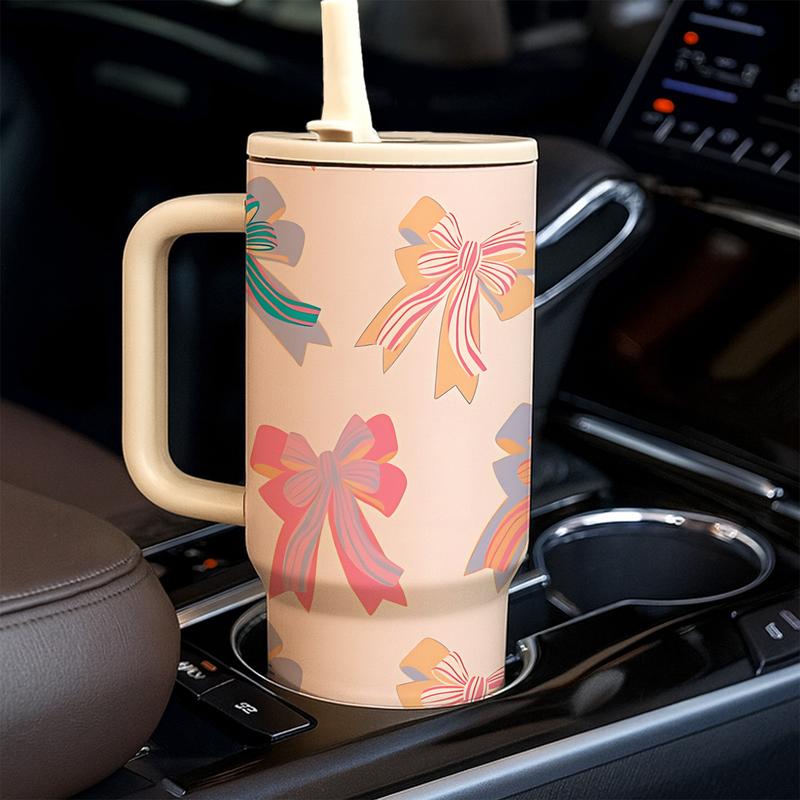 1 Pc 40oz skinny vacuum cup with handle and straw, double wall leak proof insulated mug Tumbler for hot cold drinks, keep warm 12 hours and cold 24 hours, Valentine's Day spring limited gift, steel travel thermal cup for women men, holiday party use