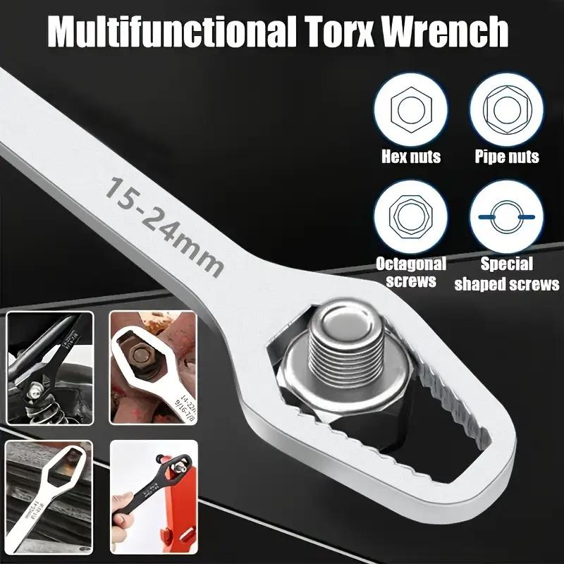 1pc3-17mm New Multi-functional Double Head Wrench Household Tools Universal Self-tightening Adjustable Special-shaped Wrench Portable Hand Tools Multipurpose Black 3.5mm Thick Torx Wrench, Adjustable Self-Tightening Dual-Head Spanner