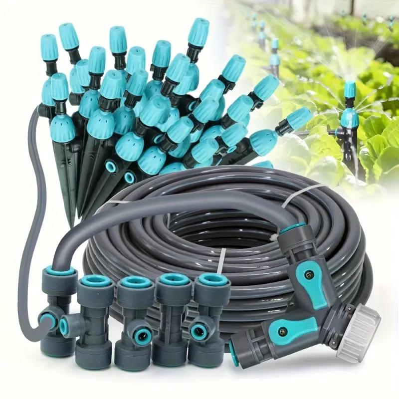 New 66ft-16ft Drip Irrigation Sprinkler Set, Garden Automatic Watering System, Pe Soft Tube Adjustable Mist Spray Nozzle Kit