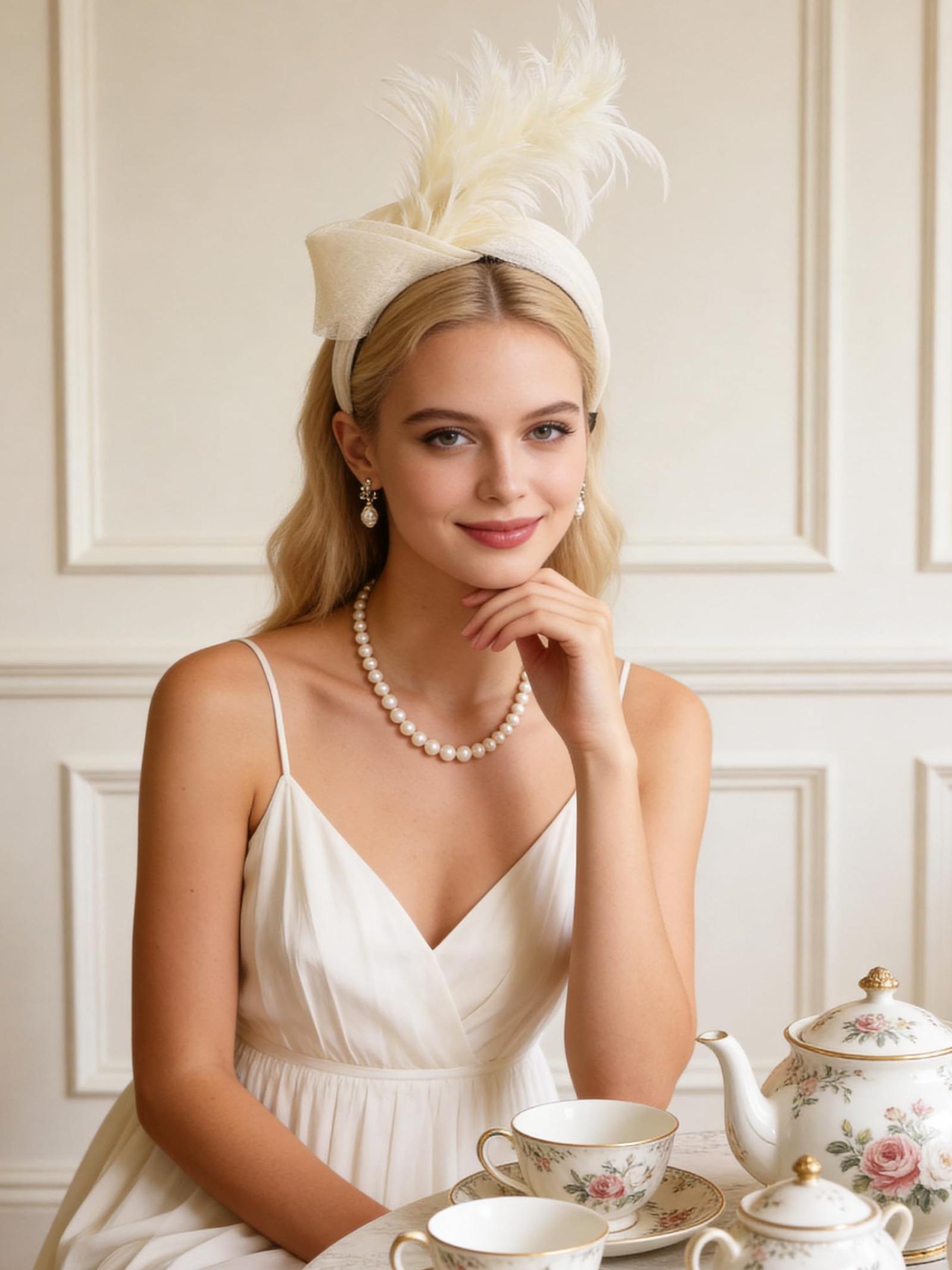 Feather Fascinators Headband Women's Tea Party Hat for Kentucky Derby, Cocktail, Wedding, Fancy Dress Party for Evening Wear and Special Occasion Vintage Looks Brooch Sweet and Cute Women's Hair Accessories ﻿